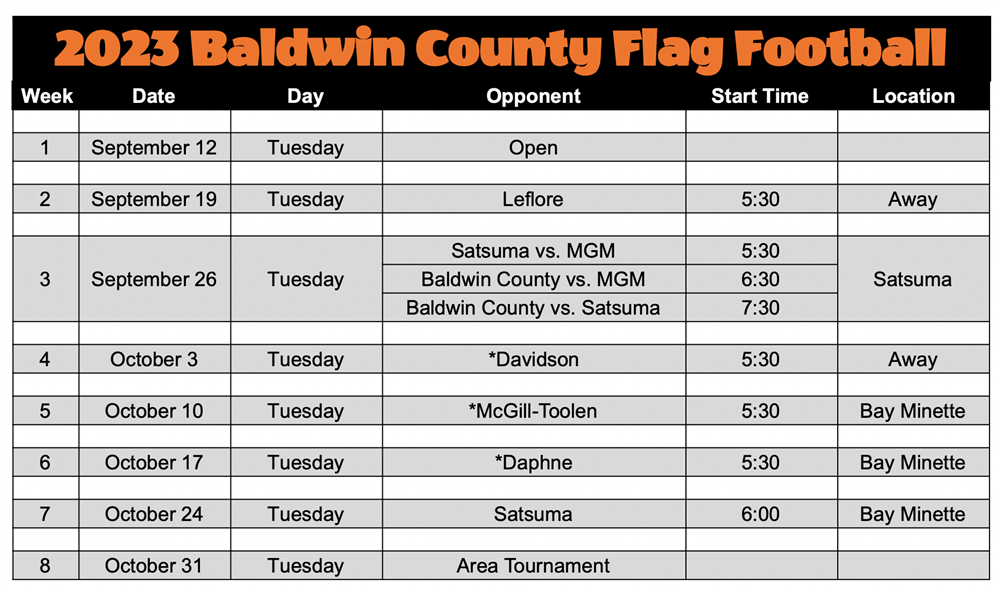 Girls Flag Football Schedule